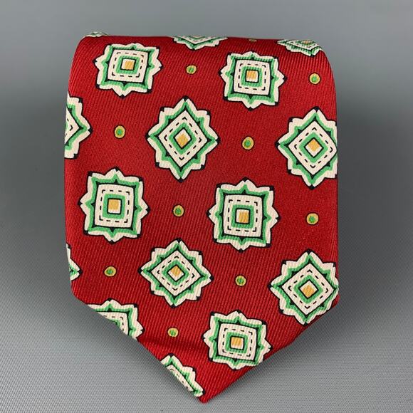 GIANFRANCO FERRE Red White Green Silk Square Tie - Picture 1 of 4